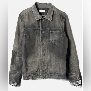 AllSaints‎ Black Distressed Denim Jacket XS Grunge Punk Moto Biker Streetwear